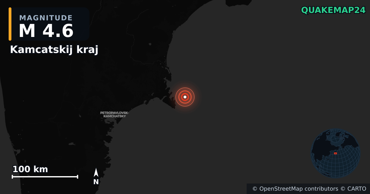 M4.6 earthquake near Kamcatskij kraj on Sep 15, 2025 — map of epicenter and shaking intensity | QuakeMap24