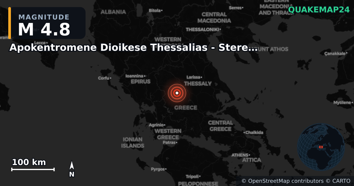 Erdbeben M4,8 bei GREECE (Griechenland) · 2025-11-24 — Karte der Lage des Epizentrums