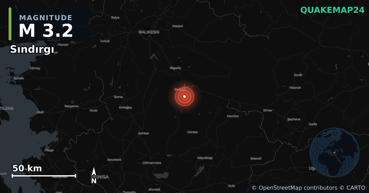 Terremoto de M3,2 cerca de WESTERN TURKEY (Turquía) · 2025-12-27 — Mapa de la ubicación del epicentro