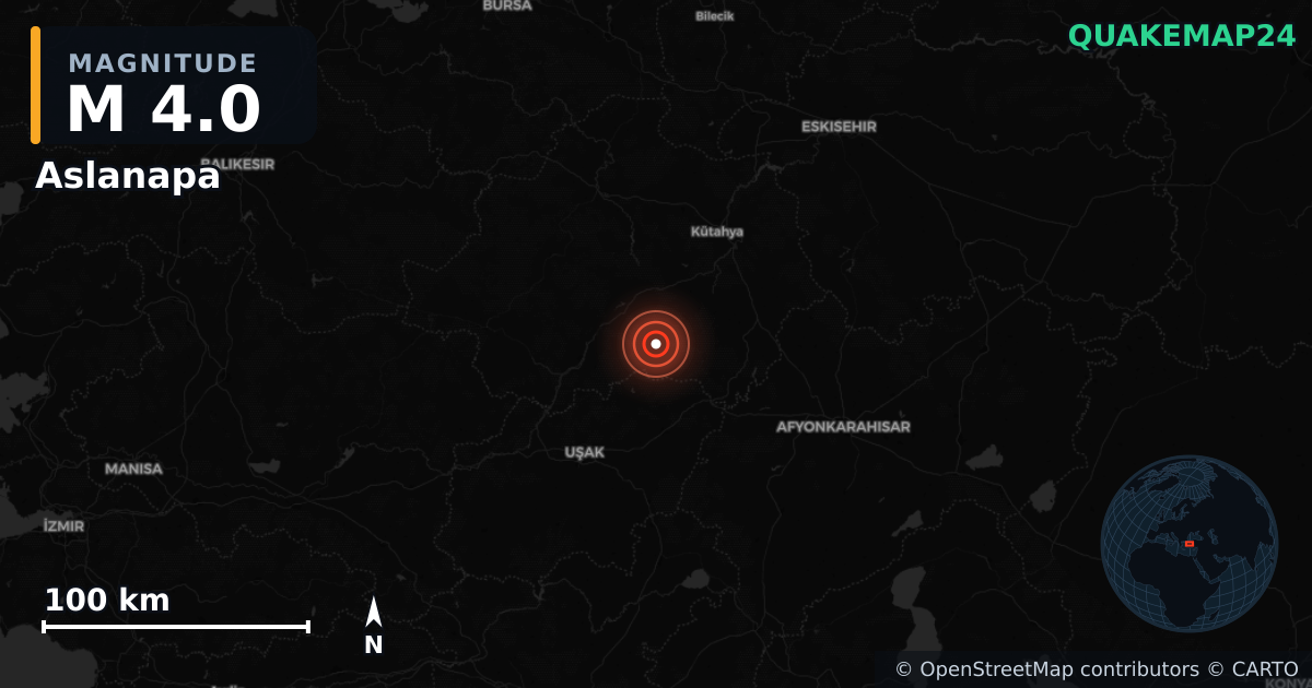 Σεισμός M4,0 κοντά στο Aslanapa (Τουρκία) · 2025-11-30 — Χάρτης της θέσης του επικέντρου
