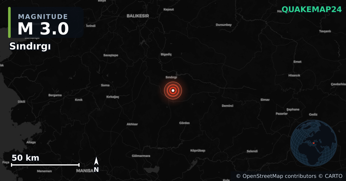 M3.0 earthquake near Sındırgı on Jul 31, 2025 — map of epicenter and shaking intensity | QuakeMap24