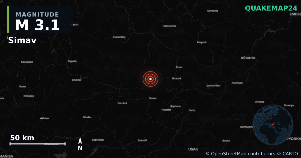 M3.1 earthquake near Simav on Oct 4, 2025 — map of epicenter and shaking intensity | QuakeMap24