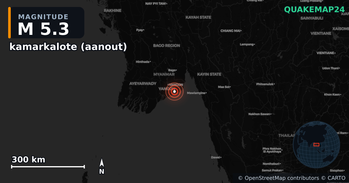 M5.3 earthquake near kamarkalote (aanout) on May 18, 2026 — map of epicenter and shaking intensity | QuakeMap24