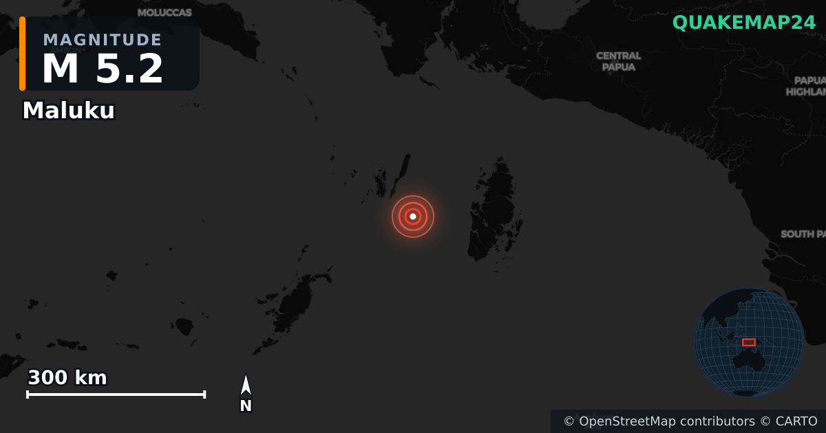 M5.2 earthquake near Maluku on Oct 31, 2025 — map of epicenter and shaking intensity | QuakeMap24