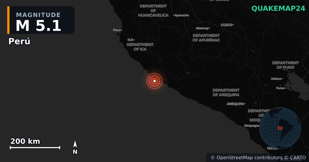 M5.1 earthquake near Perú on Sep 23, 2025 — map of epicenter and shaking intensity | QuakeMap24