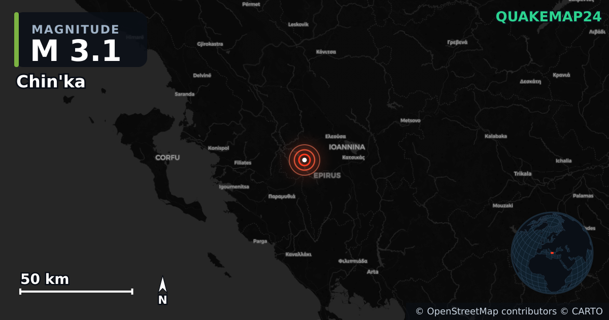 M3.1 earthquake near Chin'ka on Apr 17, 2026 — map of epicenter and shaking intensity | QuakeMap24