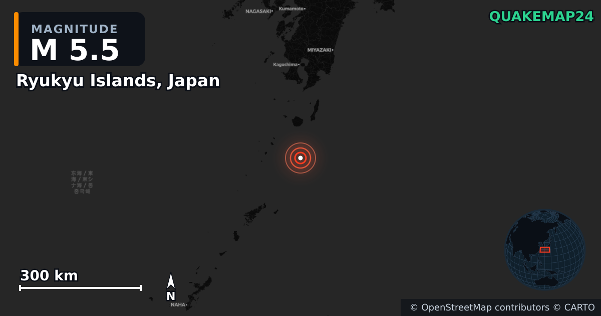 Erdbeben M5,5 bei Ryukyu Islands, Japan · 2026-03-21 — Karte der Lage des Epizentrums