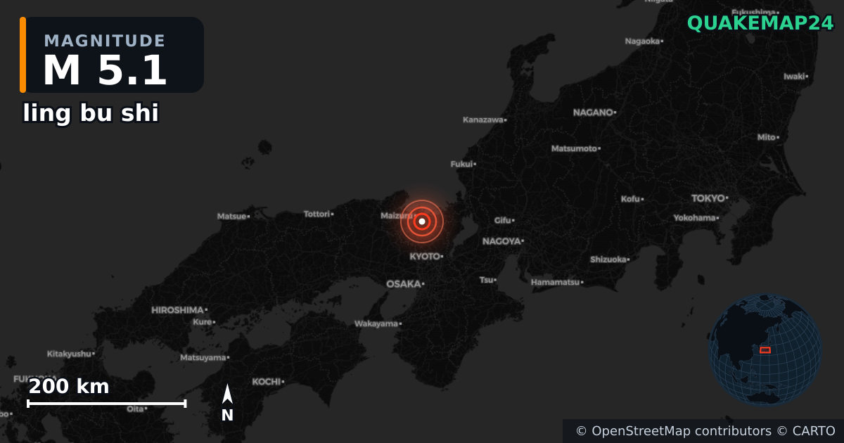 M5.1 earthquake near ling bu shi on Oct 20, 2025 — map of epicenter and shaking intensity | QuakeMap24