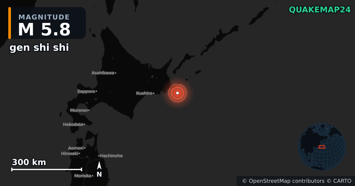 M5.8 earthquake near gen shi shi on Oct 24, 2025 — map of epicenter and shaking intensity | QuakeMap24