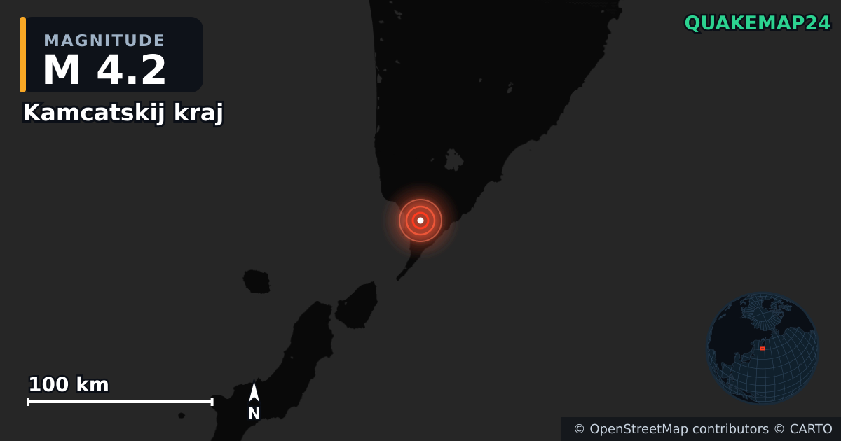 M4.2 earthquake near Kamcatskij kraj on Aug 3, 2025 — map of epicenter and shaking intensity | QuakeMap24