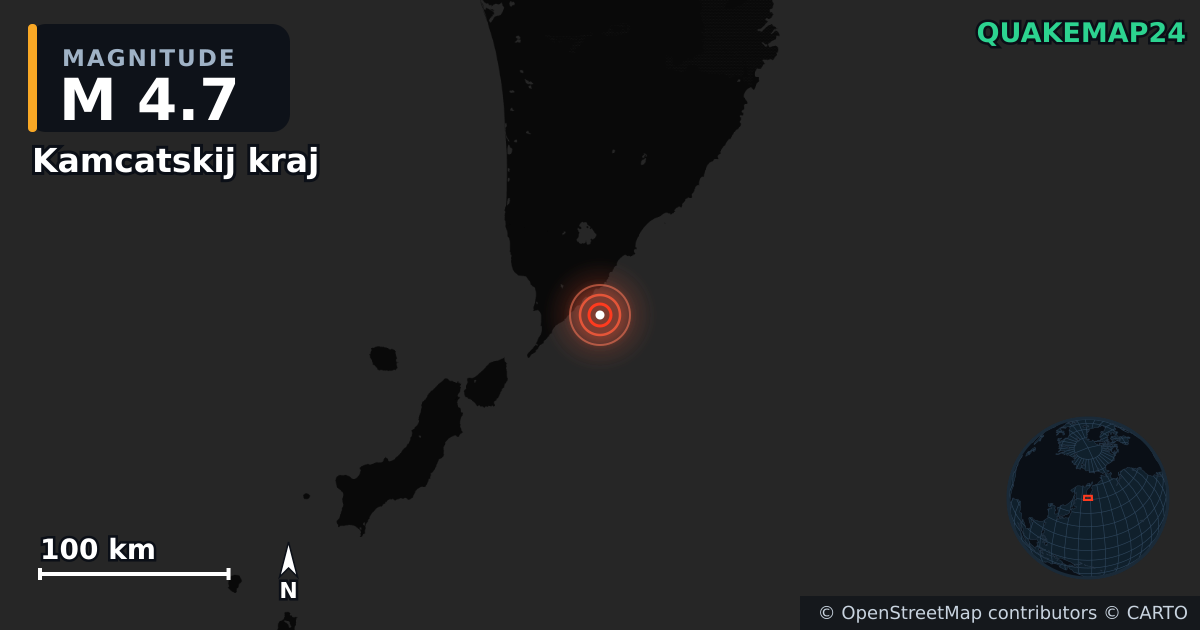 M4.7 earthquake near Kamcatskij kraj on Aug 19, 2025 — map of epicenter and shaking intensity | QuakeMap24