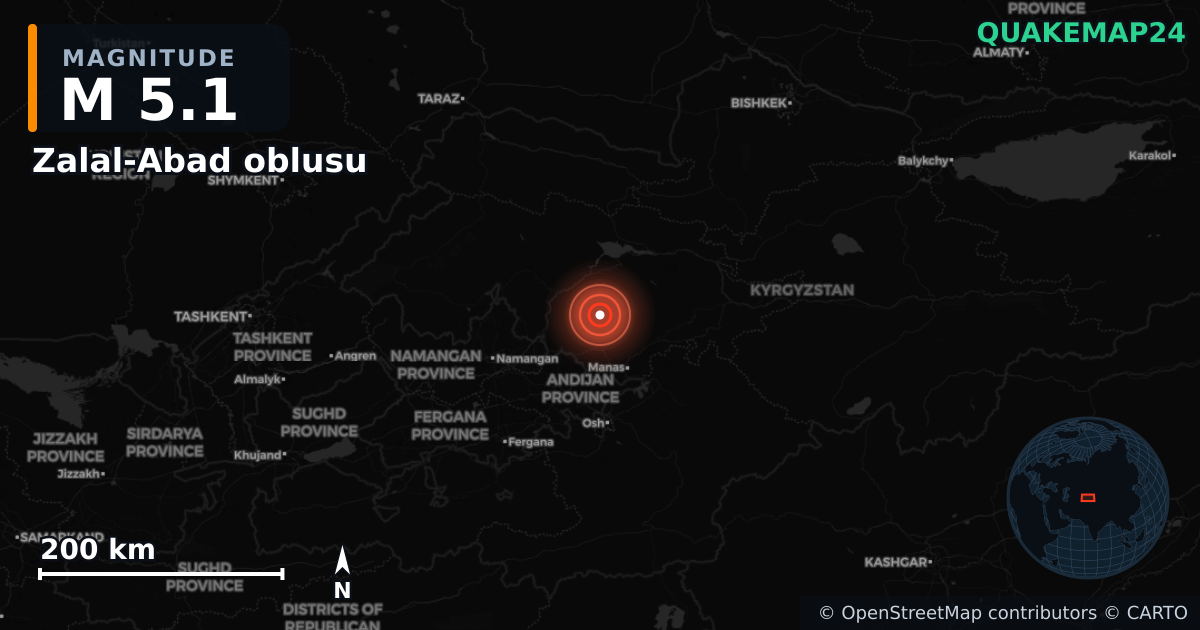 M5.1 earthquake near Zalal-Abad oblusu on Aug 5, 2025 — map of epicenter and shaking intensity | QuakeMap24
