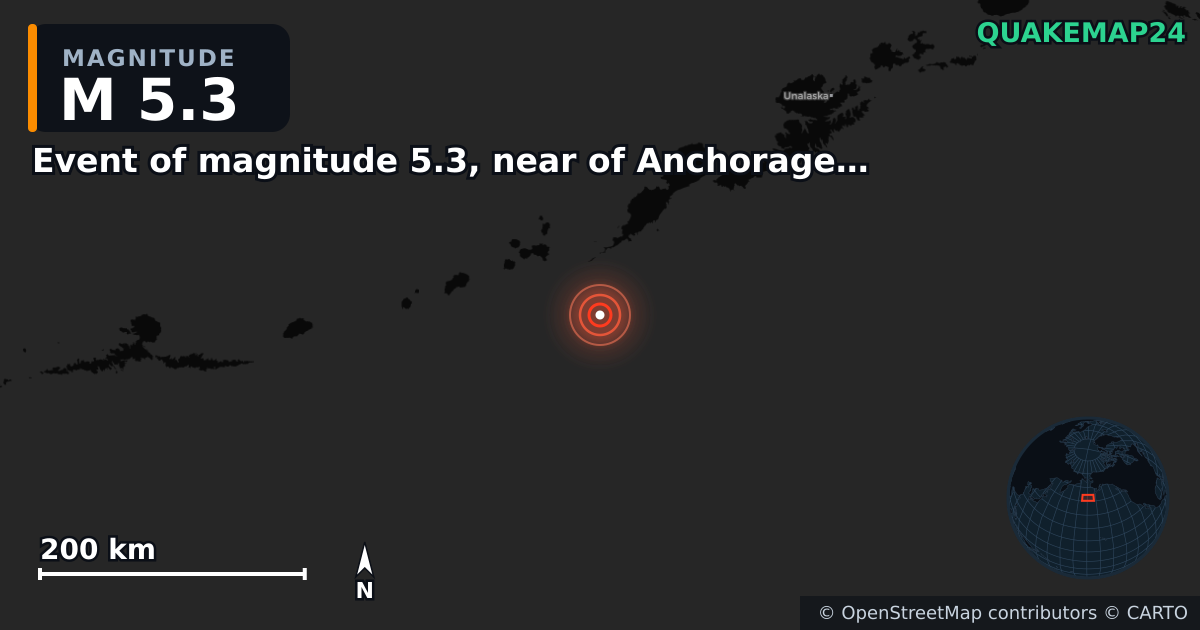 Erdbeben M5,3 bei Event of magnitude 5.3, near of Anchorage (Monde) — Karte der Lage des Epizentrums