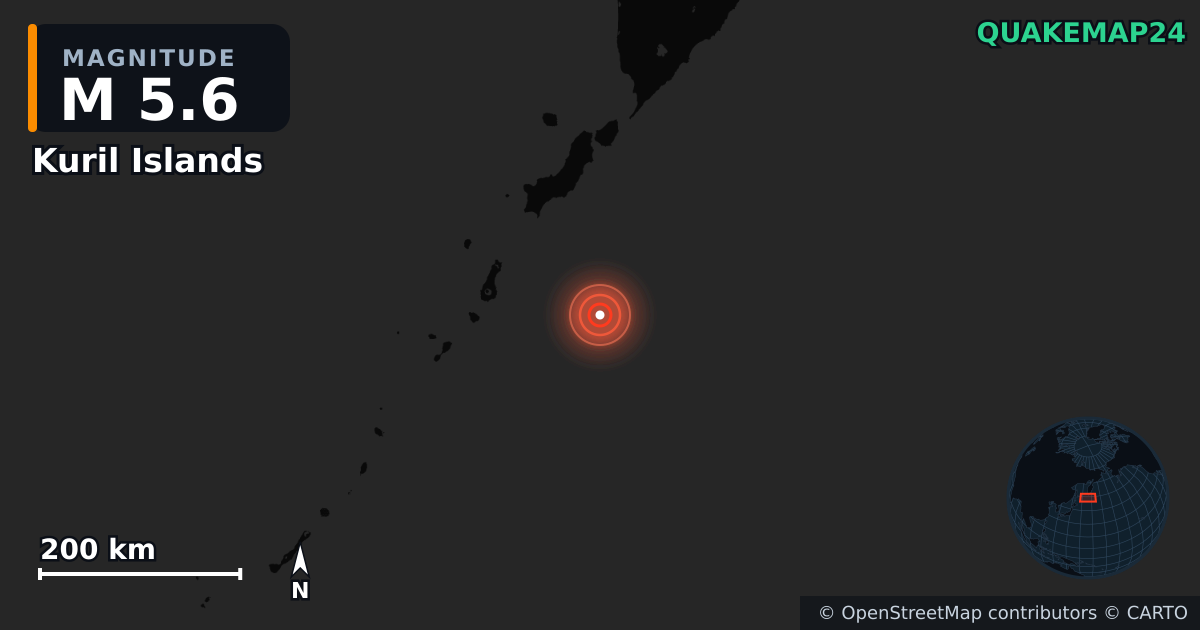 M5.6 earthquake near Kuril Islands on Mar 19, 2026 — map of epicenter and shaking intensity | QuakeMap24