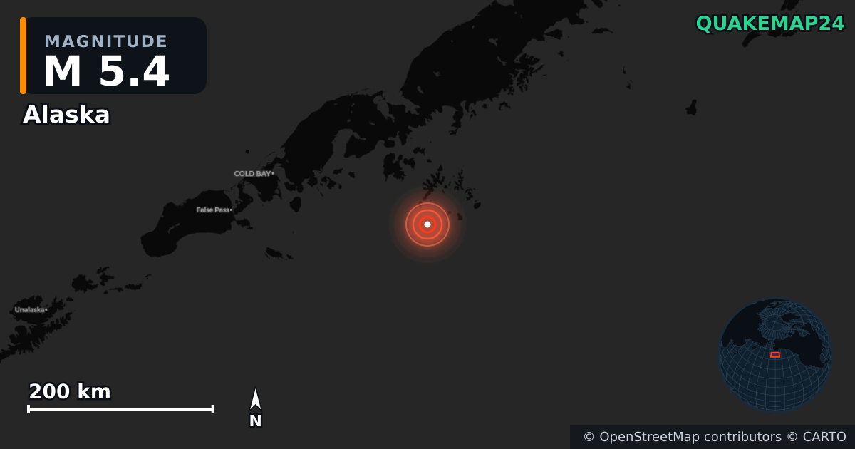M5.4 earthquake near Alaska on Jul 17, 2025 — map of epicenter and shaking intensity | QuakeMap24