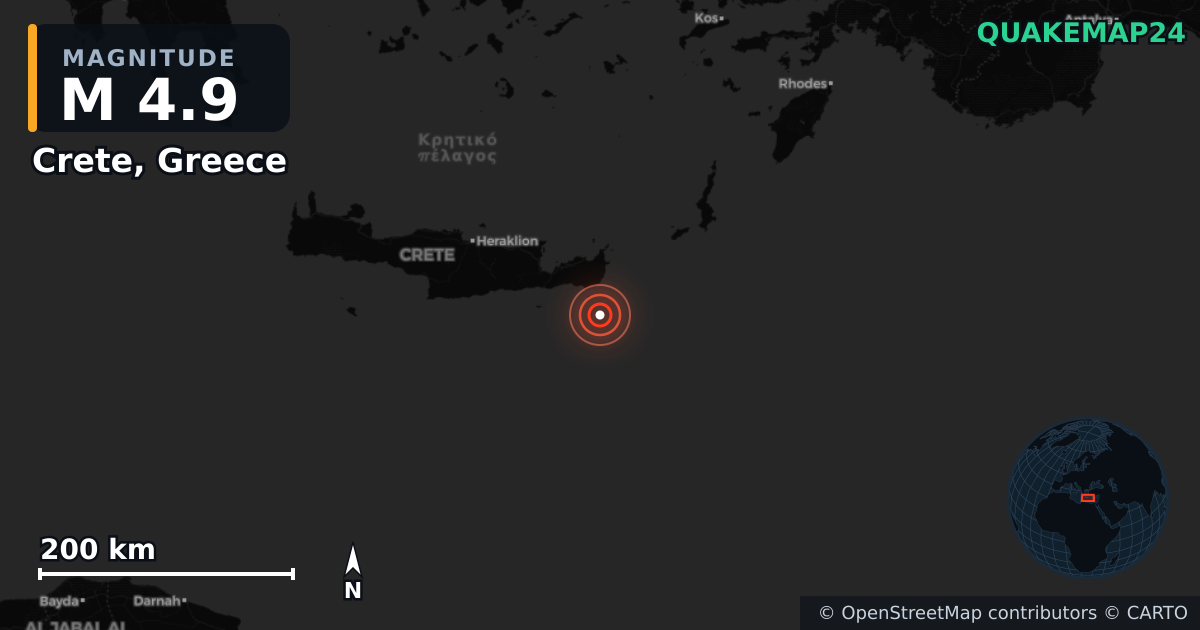 Σεισμός M4,9 κοντά στο Crete, Greece · 2026-04-24 — Χάρτης της θέσης του επικέντρου