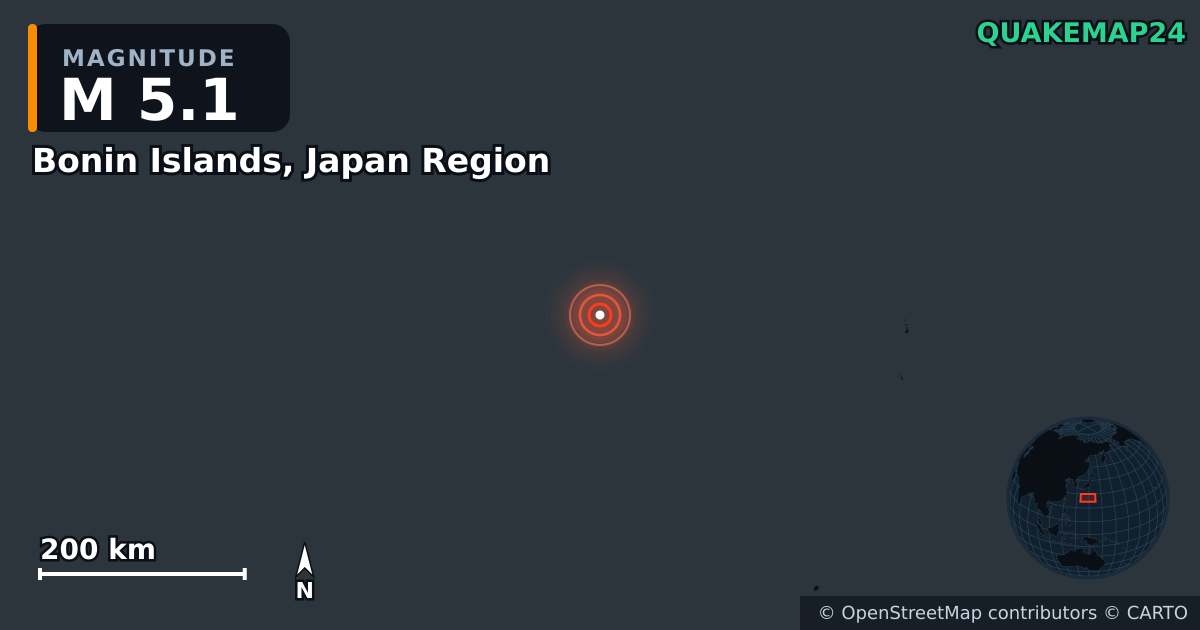 Erdbeben M5,1 bei Bonin Islands, Japan Region · 2026-10-25 — Karte der Lage des Epizentrums
