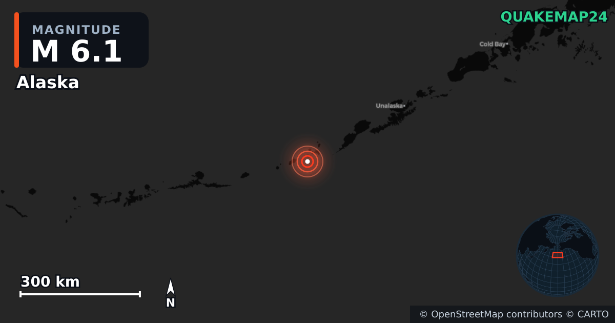M6.1 earthquake near Alaska on Feb 23, 2026 — map of epicenter and shaking intensity | QuakeMap24