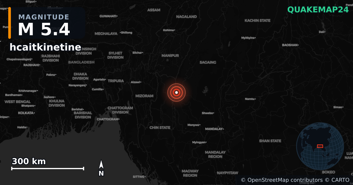M5.4 earthquake near hcaitkinetine on Aug 22, 2025 — map of epicenter and shaking intensity | QuakeMap24