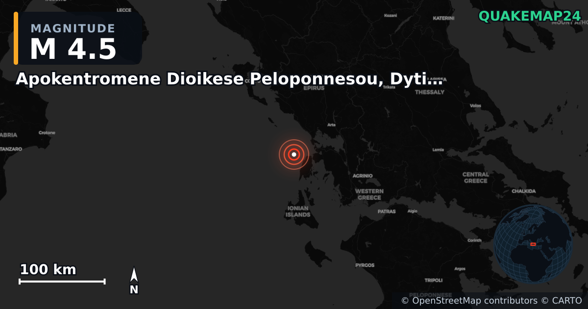 Greece (Yunanistan) yakınında M4,5 deprem · 2025-11-17 — Deprem merkez üssünün konumunu gösteren harita