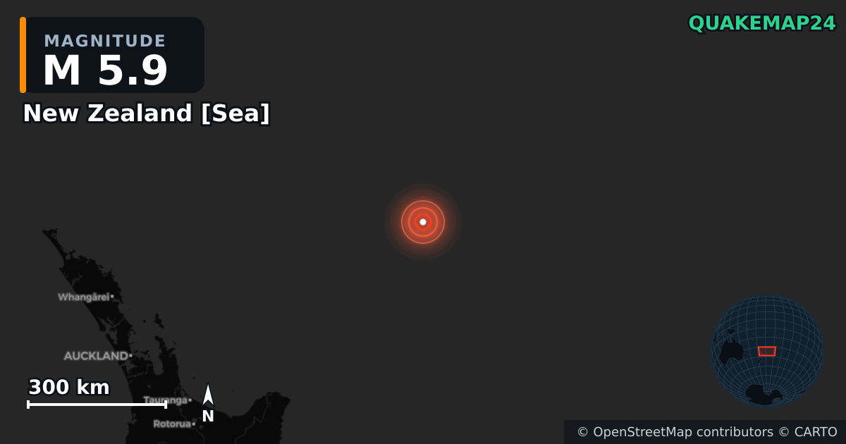 M5.9 earthquake near New Zealand [Sea] on Oct 15, 2025 — map of epicenter and shaking intensity | QuakeMap24