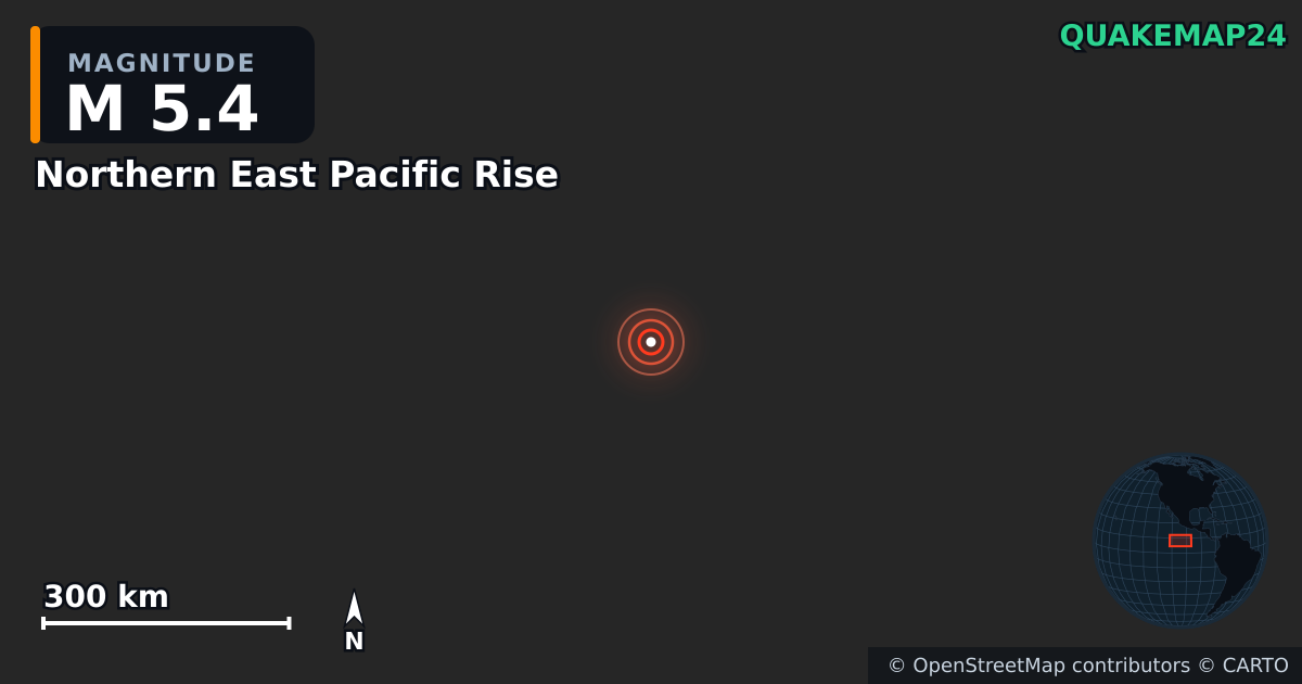 Northern East Pacific Rise yakınında M5,4 deprem — Deprem merkez üssünün konumunu gösteren harita