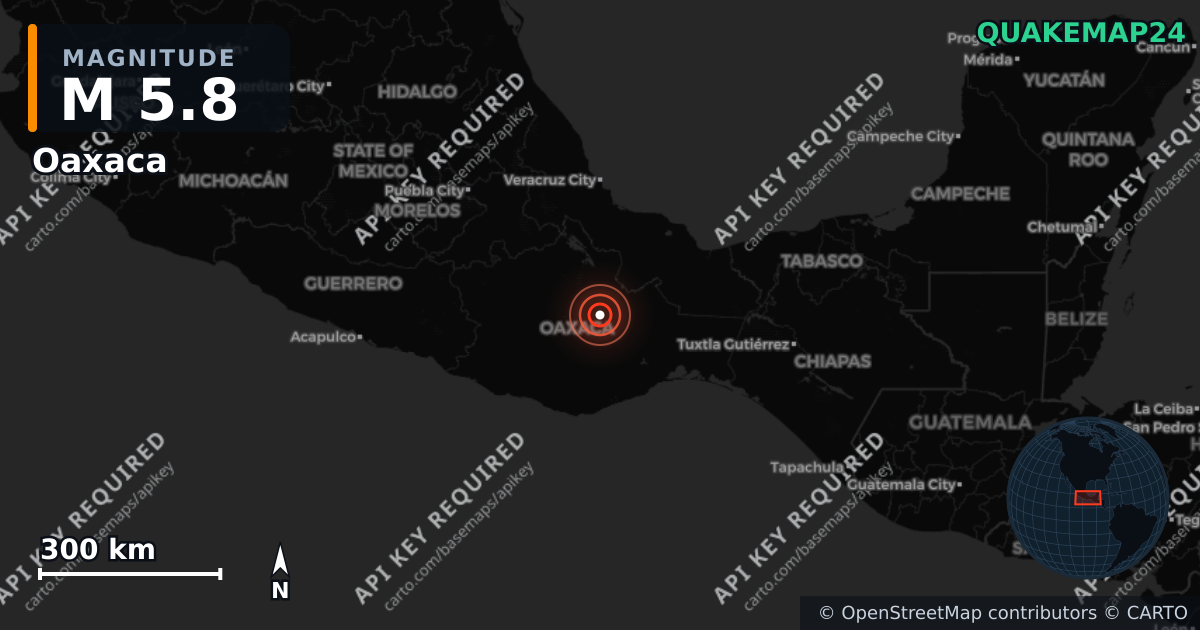 M5.8 earthquake near Oaxaca on Aug 2, 2025 — map of epicenter and shaking intensity | QuakeMap24