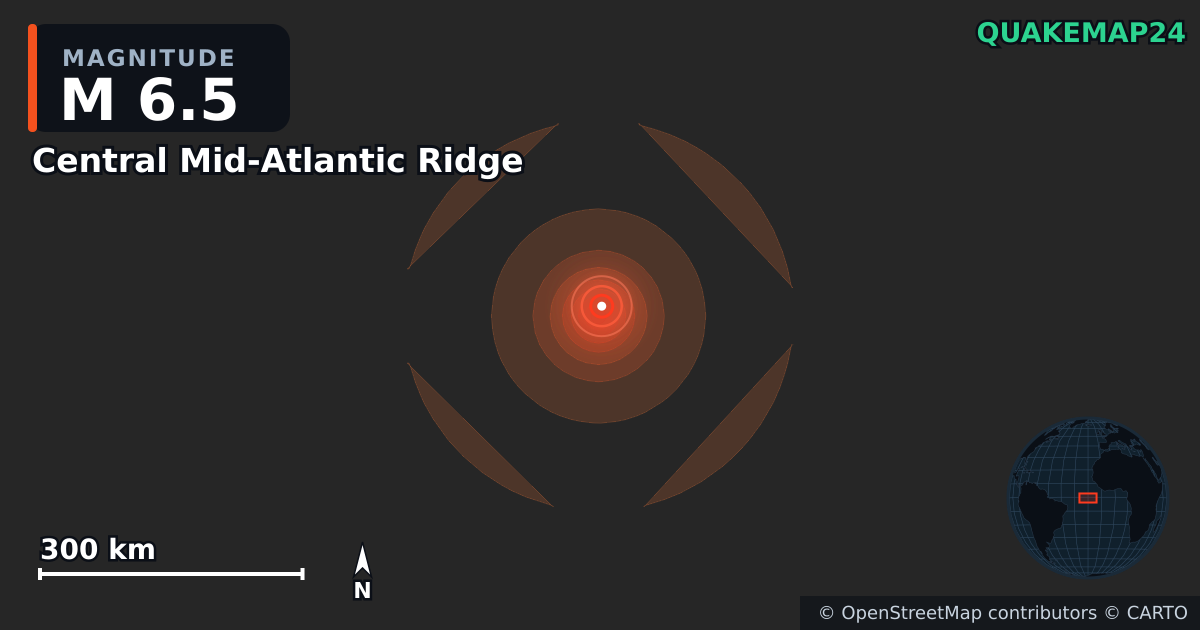 M6.5 Earthquake near Central Mid-Atlantic Ridge · 2026-06-17 — Map showing the location of the epicenter