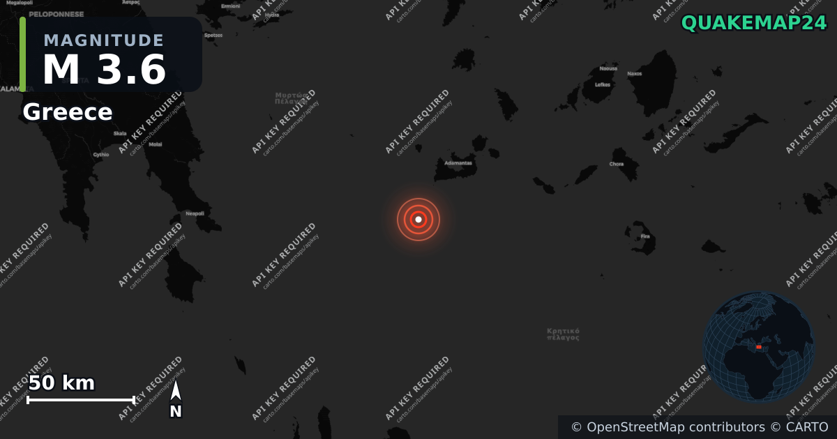 M3.6 earthquake near Greece on Aug 26, 2026 — map of epicenter and shaking intensity | QuakeMap24