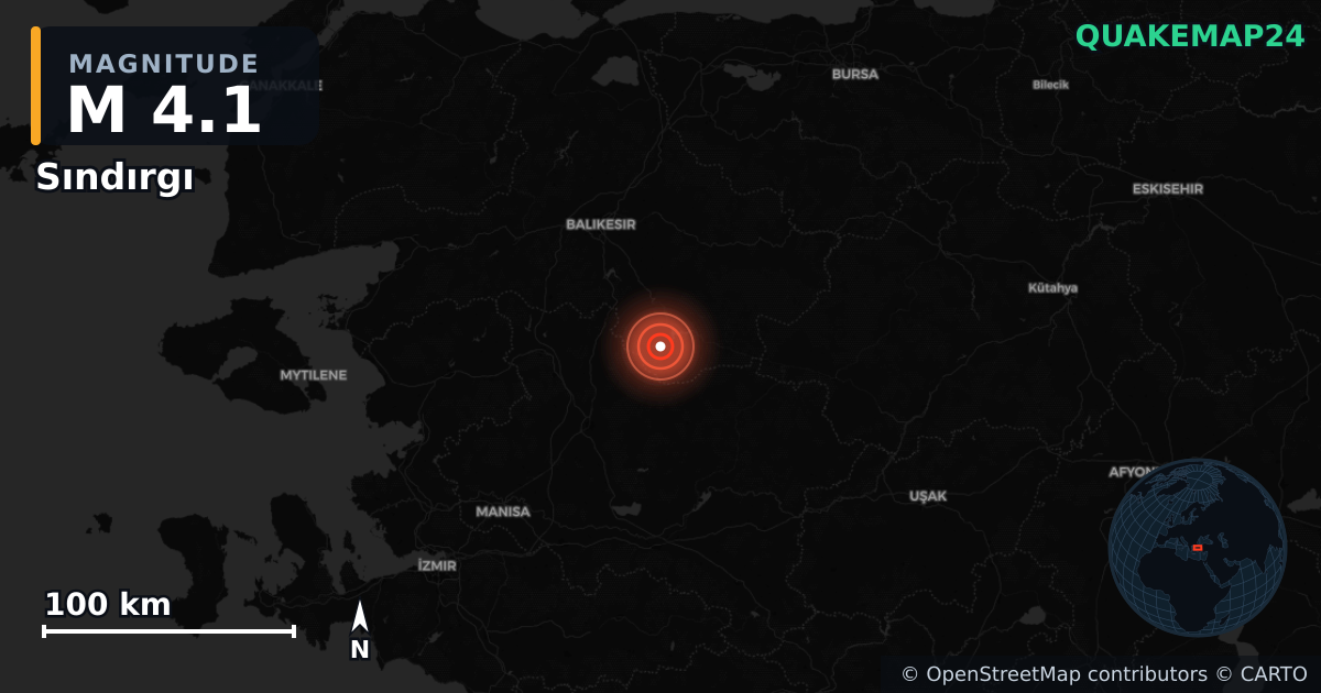 M4.1 earthquake near Sındırgı on Aug 10, 2025 — map of epicenter and shaking intensity | QuakeMap24