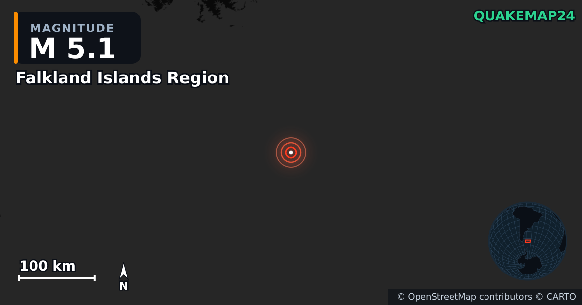 Terremoto de M5,1 cerca de Falkland Islands Region — Mapa de la ubicación del epicentro