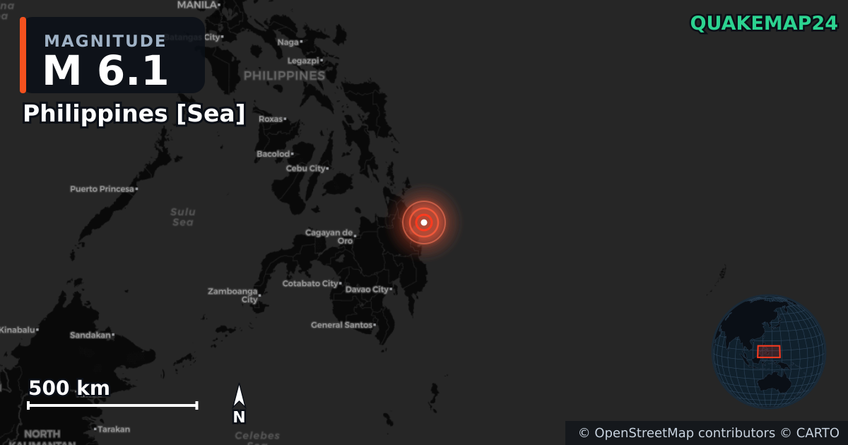 M6.1 earthquake near Philippines [Sea] on Oct 11, 2025 — map of epicenter and shaking intensity | QuakeMap24
