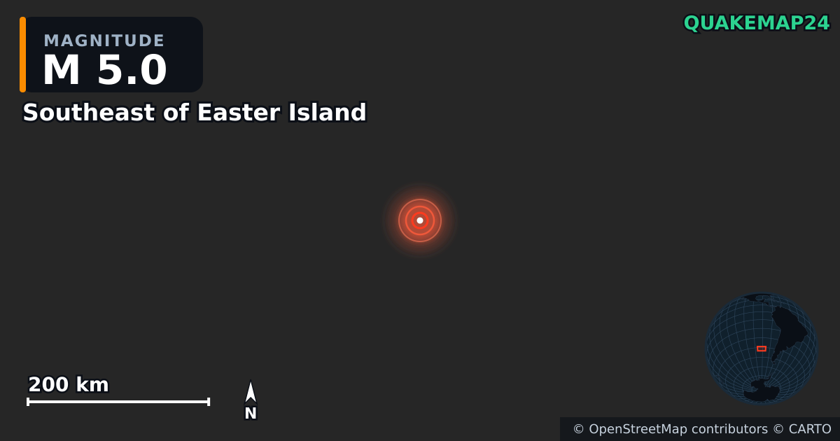 Erdbeben M5,0 bei Southeast of Easter Island · 2025-11-12 — Karte der Lage des Epizentrums