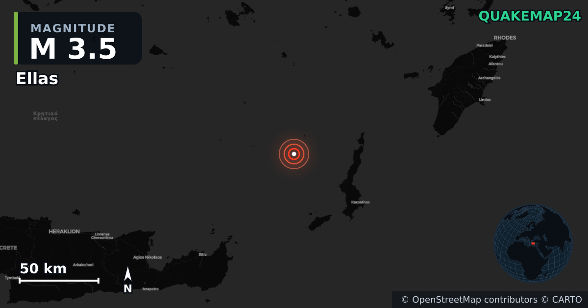 M3.5 earthquake near Ellas on Sep 12, 2025 — map of epicenter and shaking intensity | QuakeMap24