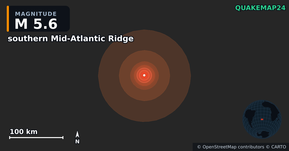 Erdbeben M5,6 bei southern Mid-Atlantic Ridge — Karte der Lage des Epizentrums