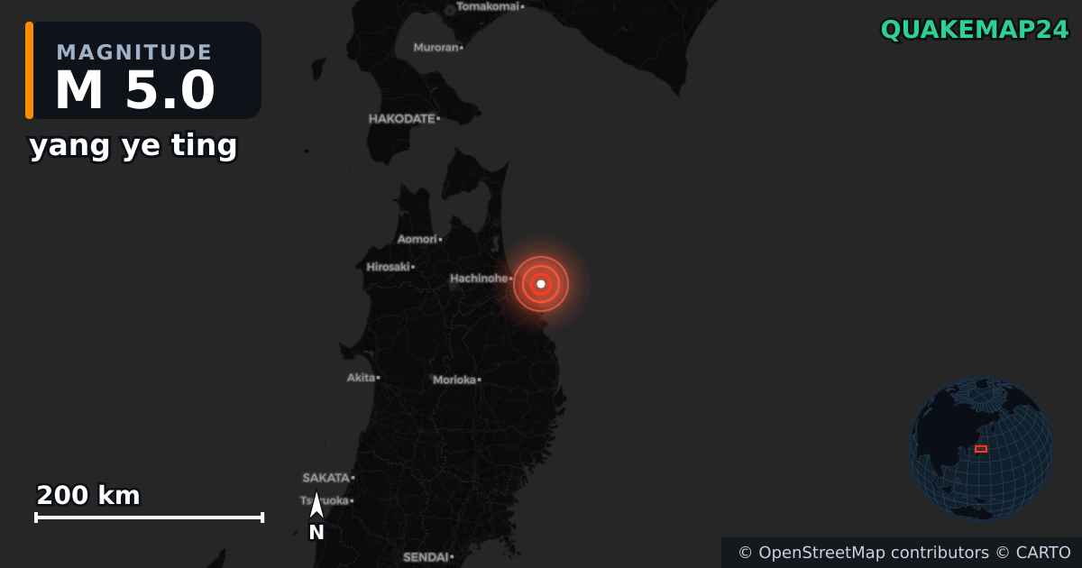 M5.0 earthquake near yang ye ting on Jun 6, 2026 — map of epicenter and shaking intensity | QuakeMap24