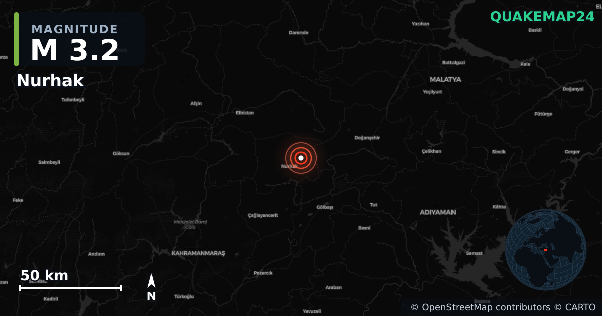 M3.2 earthquake near Nurhak on May 18, 2025 — map of epicenter and shaking intensity | QuakeMap24
