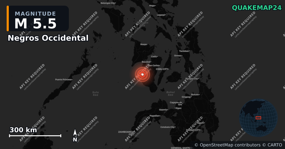 M5.5 earthquake near Negros Occidental on Nov 2, 2025 — map of epicenter and shaking intensity | QuakeMap24