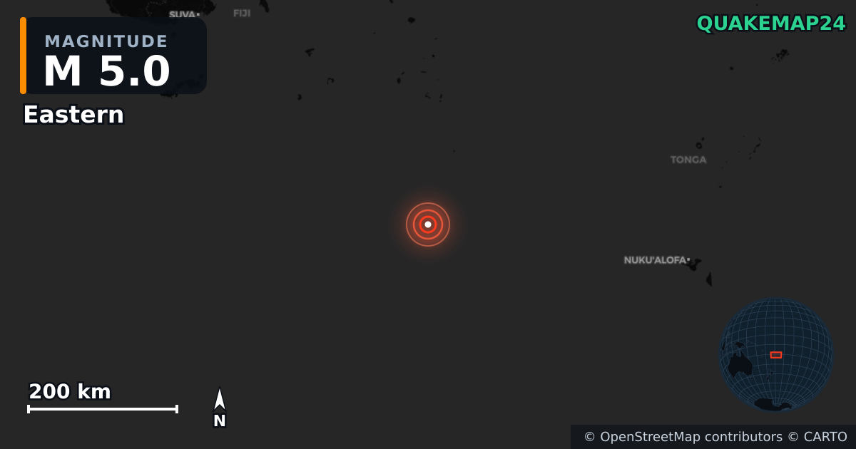 M5.0 earthquake near Eastern on Dec 15, 2025 — map of epicenter and shaking intensity | QuakeMap24