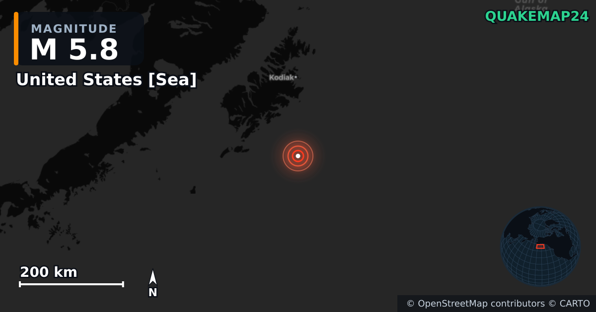 M5.8 earthquake near United States [Sea] on Sep 1, 2025 — map of epicenter and shaking intensity | QuakeMap24