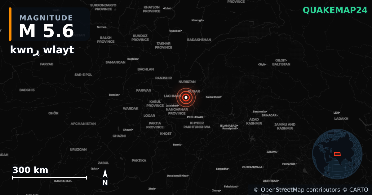 M5.6 earthquake near kwnړ wlayt on Sep 4, 2025 — map of epicenter and shaking intensity | QuakeMap24