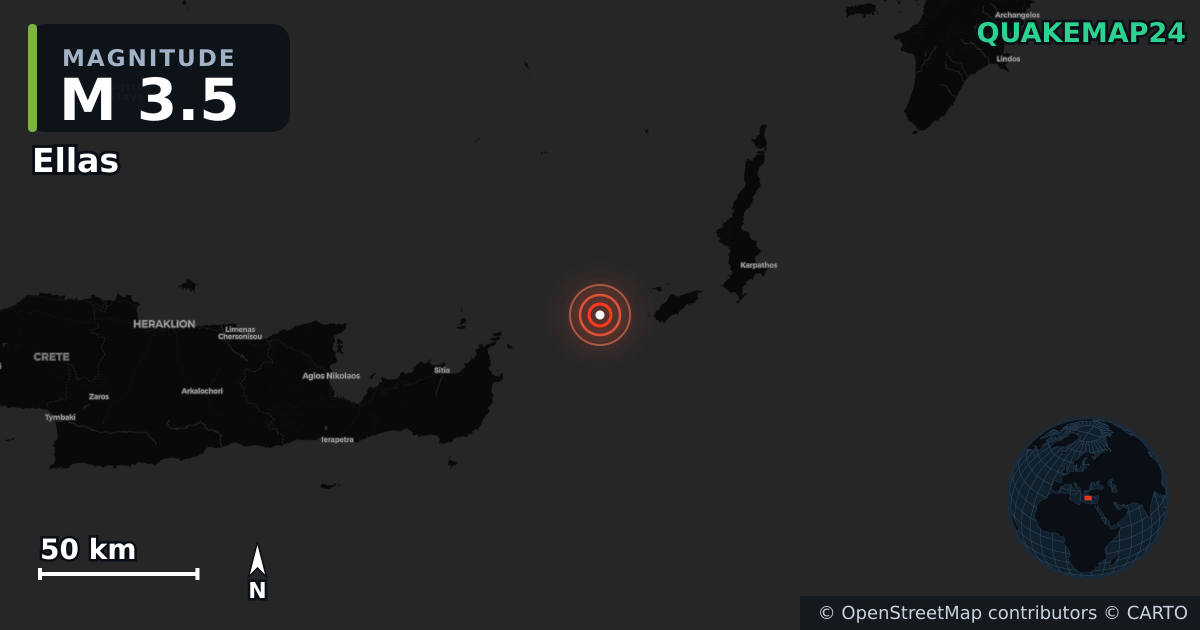 M3.5 earthquake near Ellas on May 31, 2026 — map of epicenter and shaking intensity | QuakeMap24