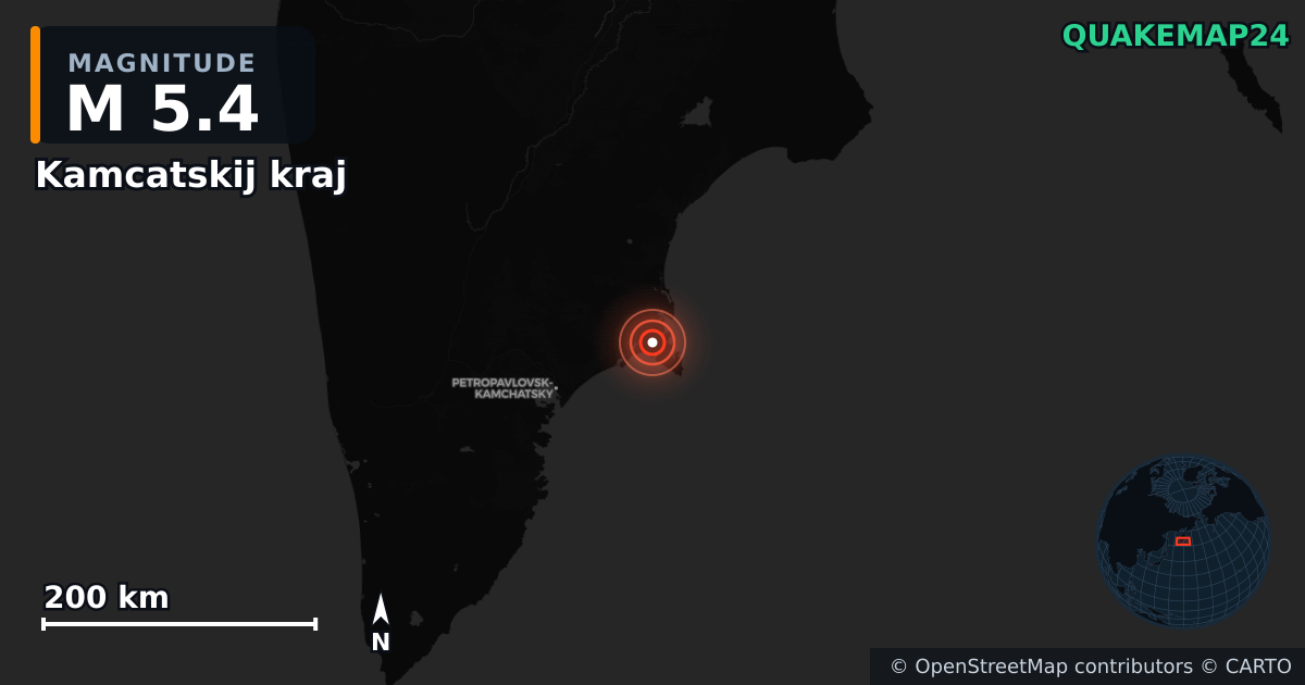 M5.4 earthquake near Kamcatskij kraj on Oct 11, 2025 — map of epicenter and shaking intensity | QuakeMap24