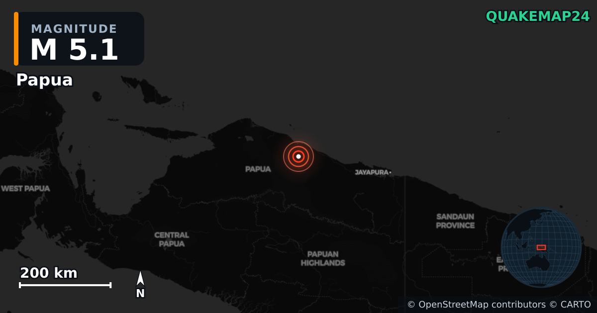 M5.1 earthquake near Papua on Oct 17, 2025 — map of epicenter and shaking intensity | QuakeMap24