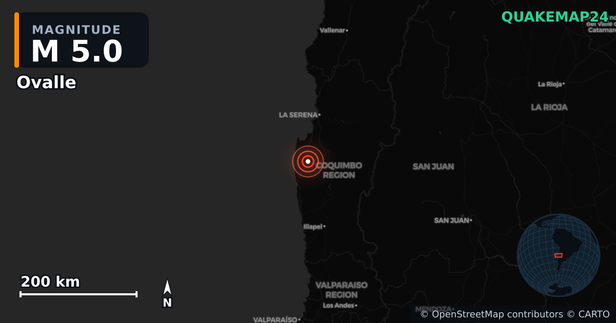 Sismo de M5,0 perto de Ovalle, Región de Coquimbo (Chile) · 2026-06-13 — Mapa da localização do epicentro