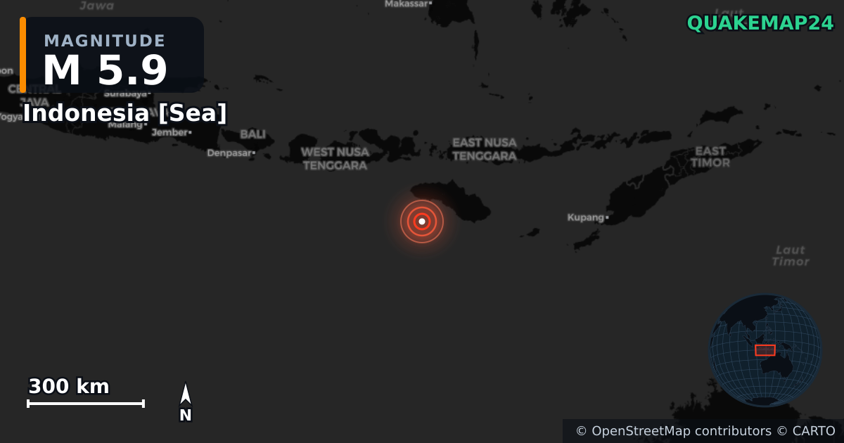 M5.9 earthquake near Indonesia [Sea] on May 5, 2026 — map of epicenter and shaking intensity | QuakeMap24