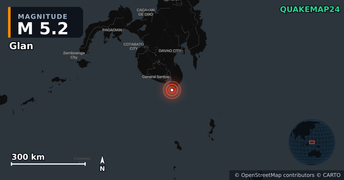 Erdbeben M5,2 bei Glan, Sarangani (Philippinen) · 2026-10-28 — Karte der Lage des Epizentrums