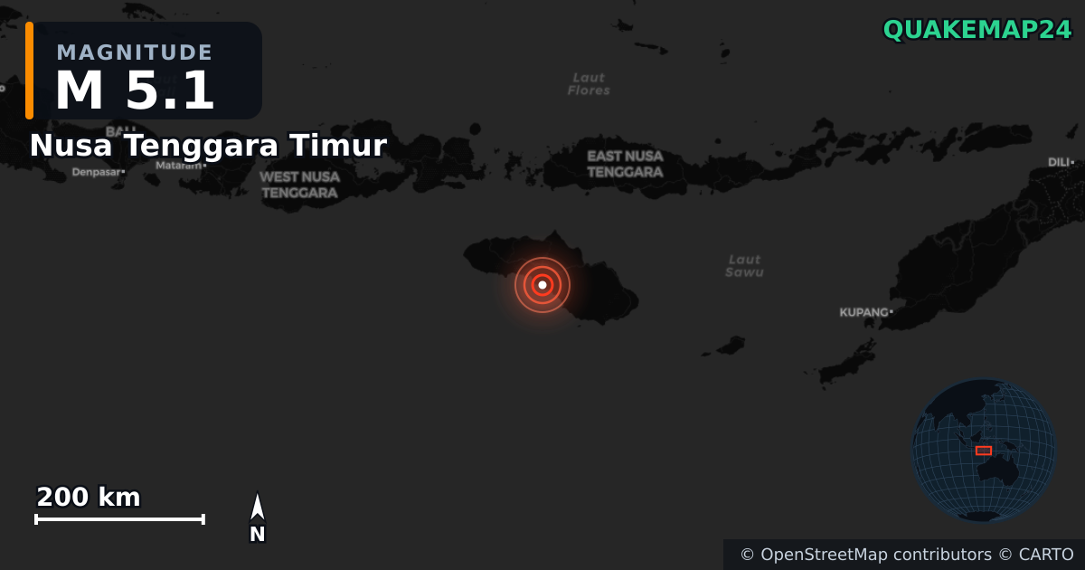 M5.1 earthquake near Nusa Tenggara Timur on Jul 5, 2025 — map of epicenter and shaking intensity | QuakeMap24