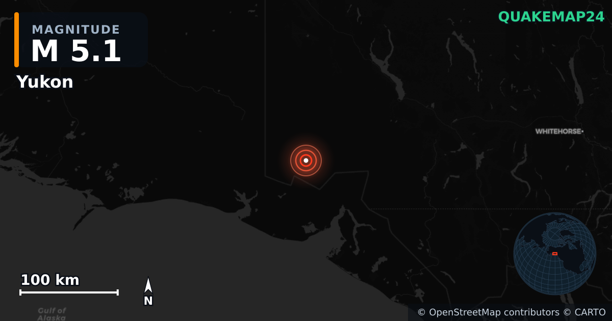 M5.1 earthquake near Yukon on Dec 7, 2025 — map of epicenter and shaking intensity | QuakeMap24