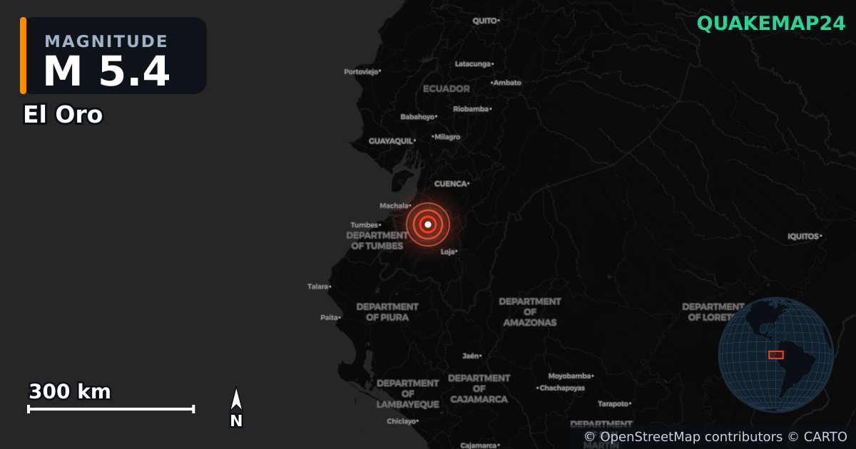 M5.4 earthquake near El Oro on Oct 22, 2025 — map of epicenter and shaking intensity | QuakeMap24